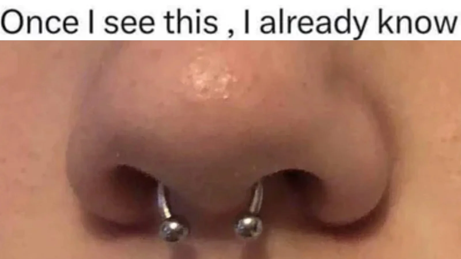Septum Theory — Close-up of a nose with a septum ring captioned 'Once I see this, I already know'