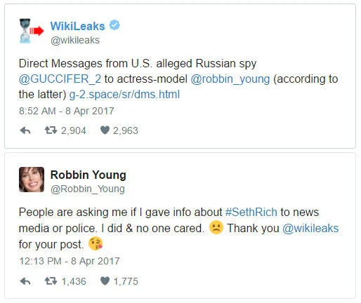 Seth Rich's Death — WikiLeaks and Robbin Young tweets about Guccifer DMs and Seth Rich
