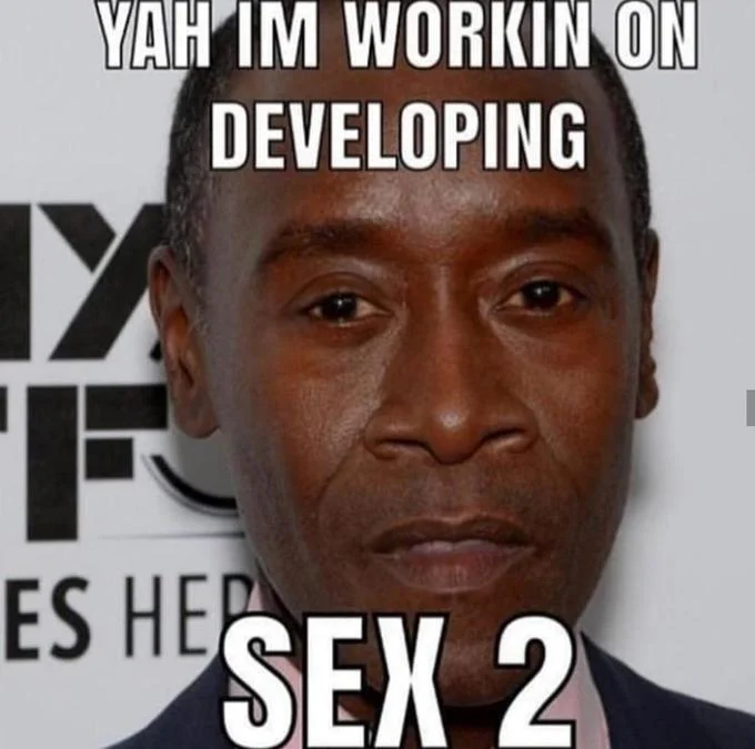 Serious Don Cheadle captioned Yah im workin on developing Sex 2
