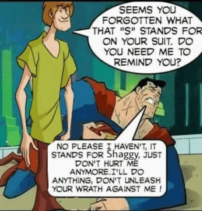 Shaggy's Power — JoJo's Bizarre Adventure crossover meme with Giorno addressing a smoking Shaggy.