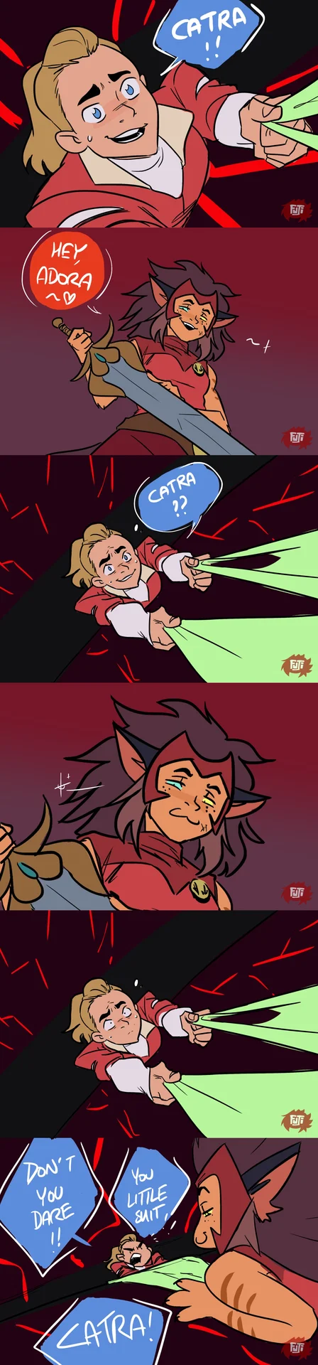 She-Ra and the Princesses of Power — Sketch fan comic showing Skeletor and Shadow Weaver arguing over Catra with speech bubble reading MINE
