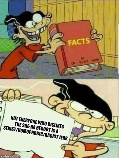 She-Ra Reboot Controversy — Ed, Edd n Eddy Double D facts book meme claiming not all She-Ra reboot critics are bigots