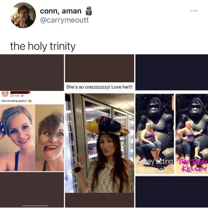 Shes So Crazzzzzzzy Love Her — Twitter post the holy trinity collage of three she's so crazy love her memes including the chip bag photo