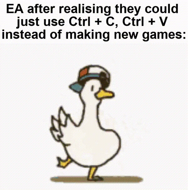 Dancing Shuba Duck GIF with EA copy-paste games joke caption