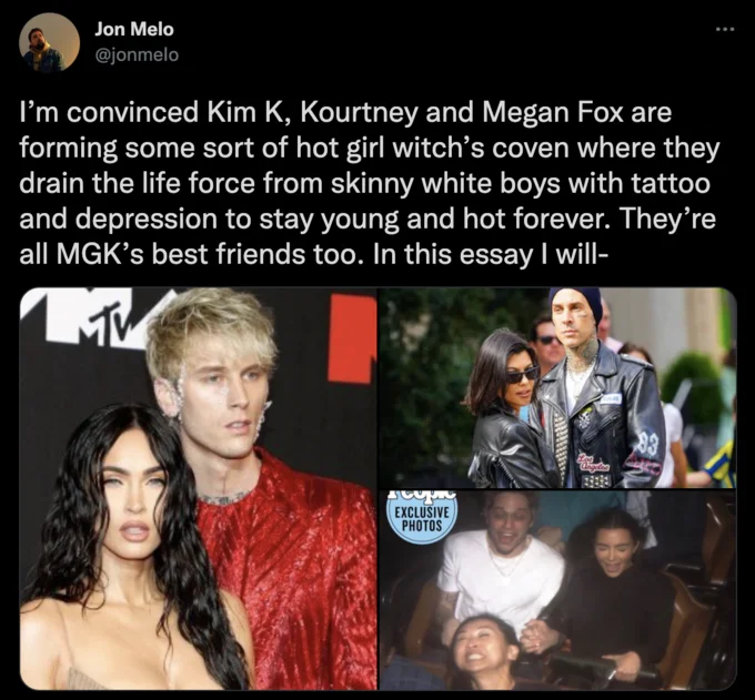 Sickly Skinny White Men — Tweet joking that celebrity women drain life from skinny tattooed white boys with celebrity collage