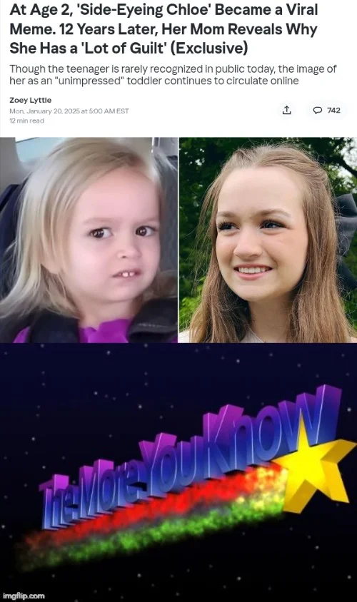 Side Eyeing Chloe — A side-by-side comparison of Chloe Clem as a teenager in an outdoor portrait and as a young child with her signature side-eye expression in