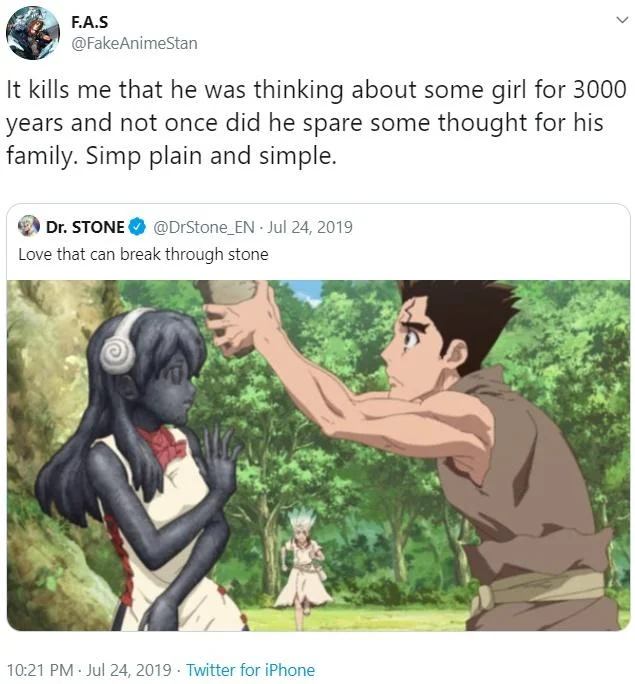 Simp — A Twitter screenshot with social commentary criticizing someone for prioritizing romantic interest over family loyalty.