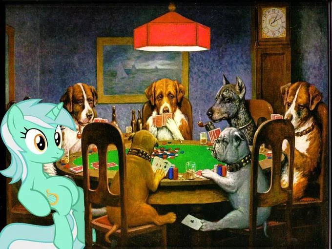 Sitting Lyra — Lyra pony sitting at a table with the Dogs Playing Poker painting