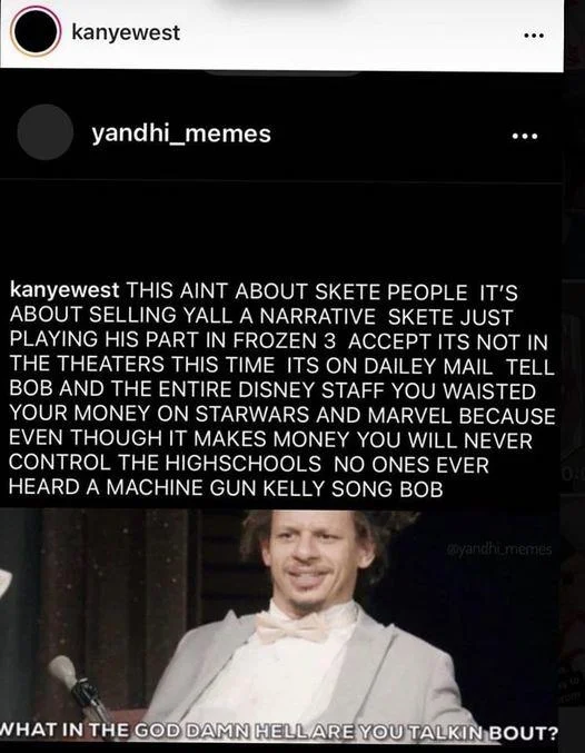 Kanye Instagram Marvel Civil War parody poster about Skete