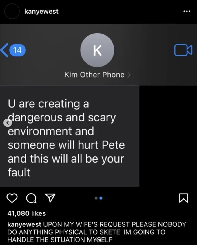 Kanye West Instagram post about Skete with a Baby Boy movie still