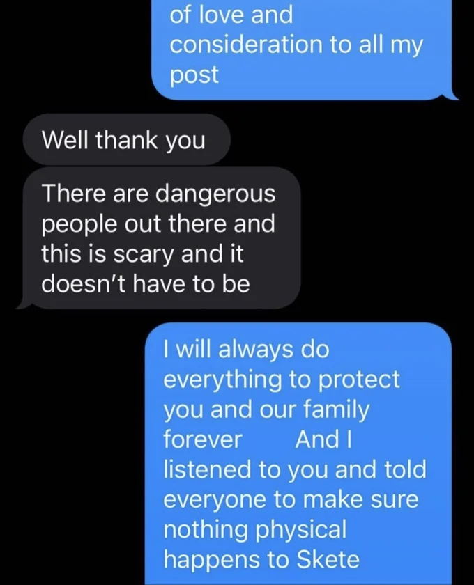 Skete — Kanye Instagram screenshot of text message from Kim about Pete Davidson