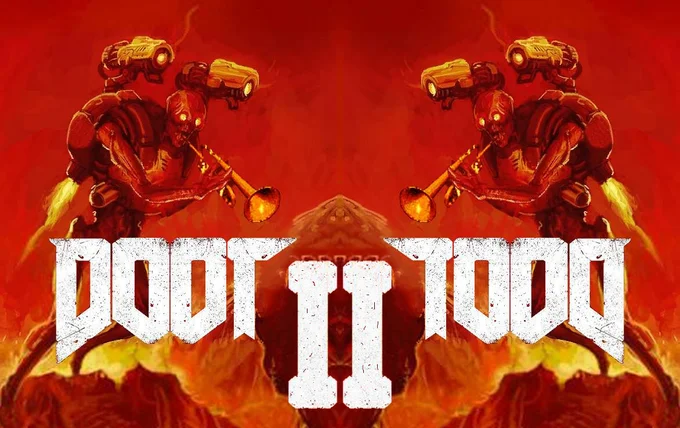 DOOM II video game cover parody titled 'Doot II Doot' featuring skull trumpet demons