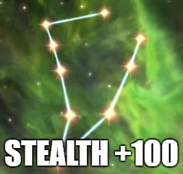 Skyrim Skill Tree — A Skyrim skill constellation diagram with green nebula background and 'STEALTH +100' text at the bottom.