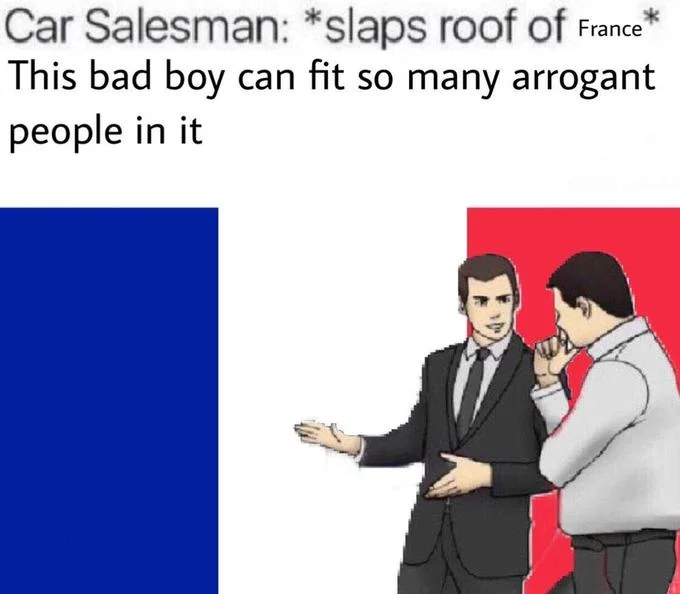 Slaps Roof of Car — Educational satire replacing salesman with Christopher Columbus and car with continent for colonial history commentary.