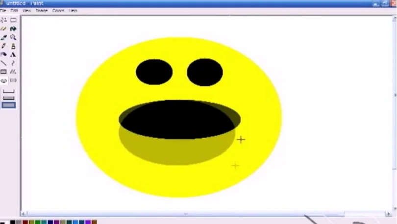 Smiley Sings — MS Paint drawing of a yellow smiley face with a wide open mouth as if singing