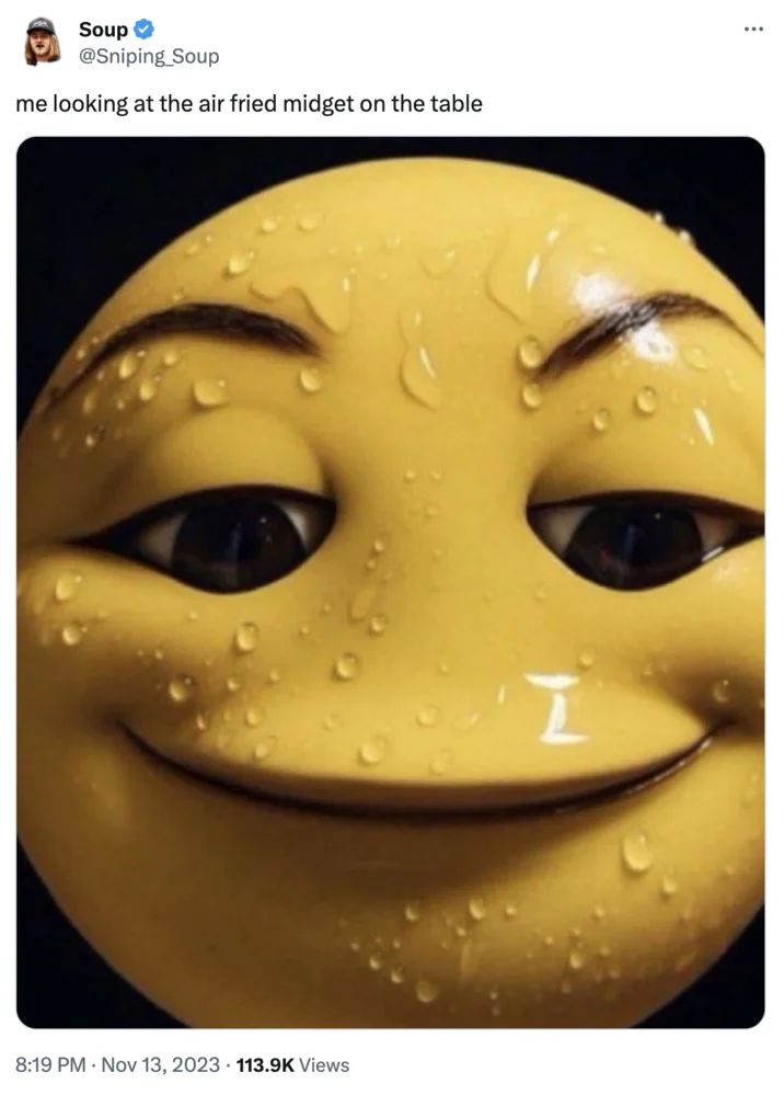 Smiling Sweating Emoji — A Twitter post with the sweating emoji and comedic caption showing anxious smiling expression.
