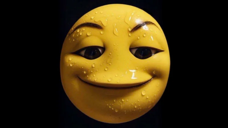 Smiling Sweating Emoji — A bright yellow AI-generated emoji face with an anxious smile and visible water droplets against a pure black background.