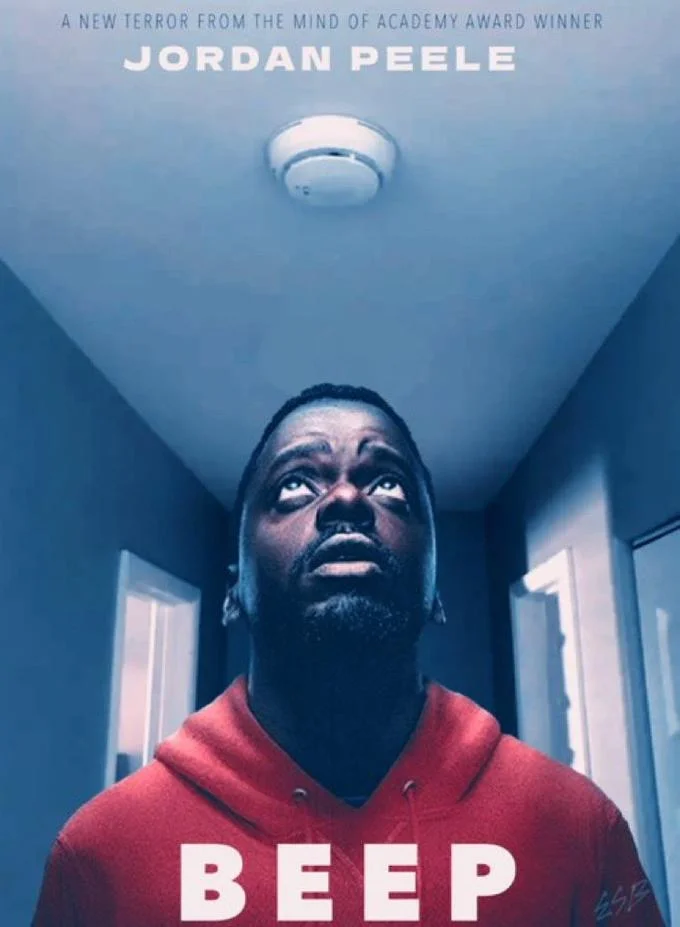 Smoke Detector Beeping — Parody Jordan Peele horror movie poster titled BEEP featuring a man staring at a smoke detector
