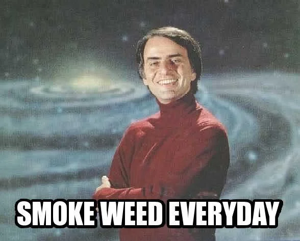 Smoke Weed Every Day — Carl Sagan in front of a galaxy with 'Smoke Weed Everyday' caption.