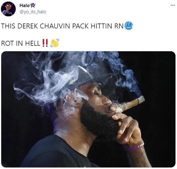 Smoking On That X Pack — Tweet 'THIS DEREK CHAUVIN PACK HITTIN RN' above bearded man smoking a cigar in smoke