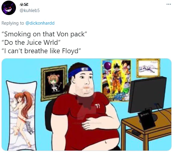 Smoking On That X Pack — Tweet with 'Smoking on that Von pack' rap-style lines above cartoon of an overweight gamer