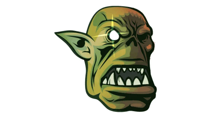 Cartoon green orc head with tusks and angry expression, the SMOrc Twitch emote
