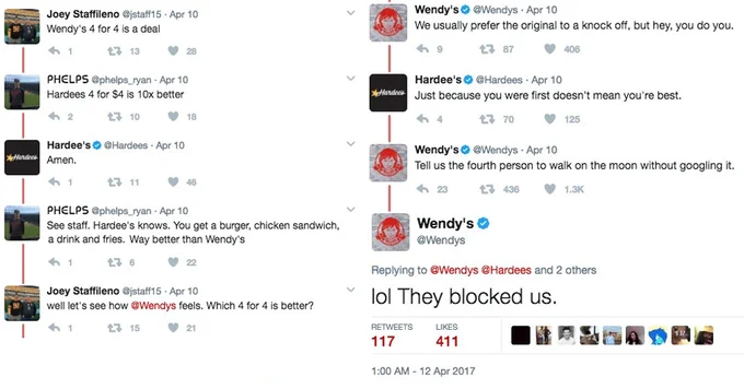 Smug Wendys — Joey Staffileno @jstaff15 Apr 10 Wendy's 4 for 4 is a deal Wendy's. @Wendys-Apr 10 We usually prefer the original to a knock off, but hey, you do