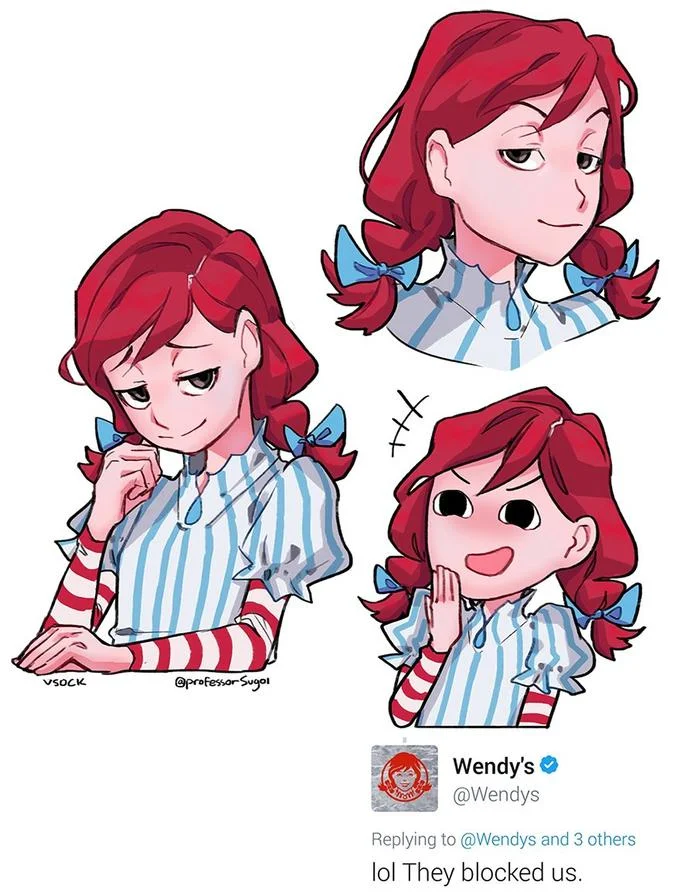 Smug Wendys — @professor Sugoi Wendy'sネ @Wendys Replying to @Wendys and 3 others lol They blocked us.