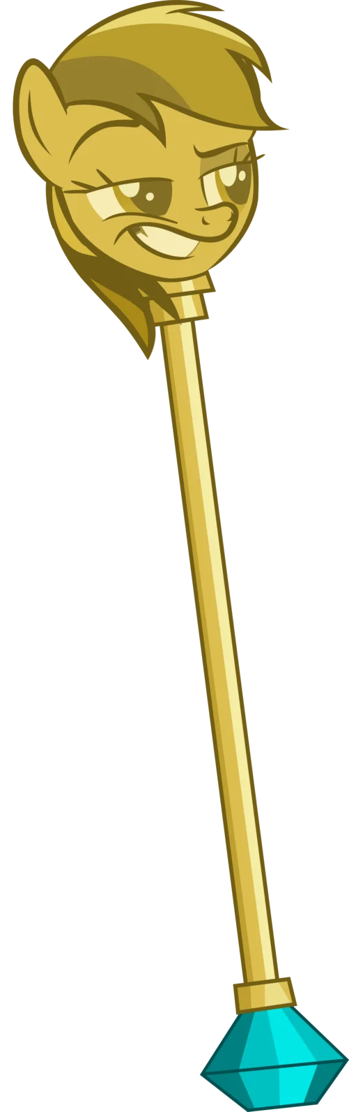 Smugdash — Gold-tinted scepter with smug pony head at top and cyan diamond at bottom