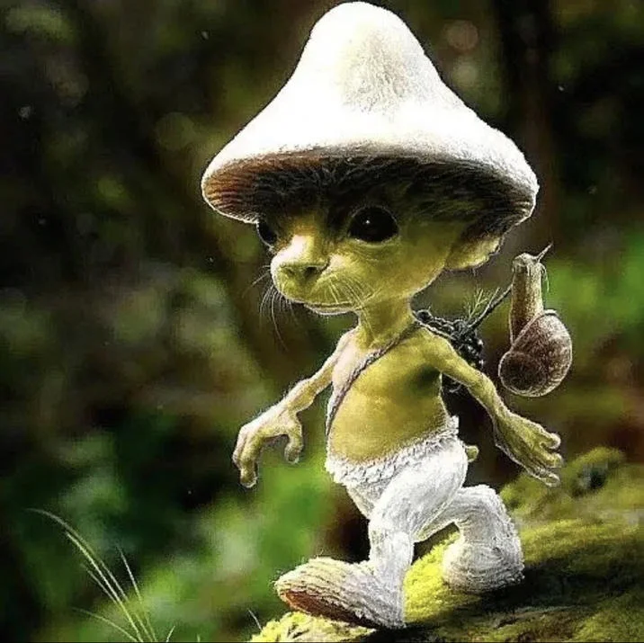 Yellow-toned Smurf Cat character with white hat and Smurf outfit