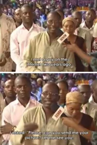 Snakes Started Manifesting In My House Physically — Multi-panel meme showing someone meeting a person online who sent an unwanted picture at a party or event.