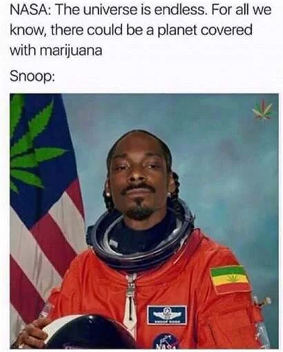 Meme of Snoop Dogg as an astronaut reacting to NASA quote about a planet covered in marijuana