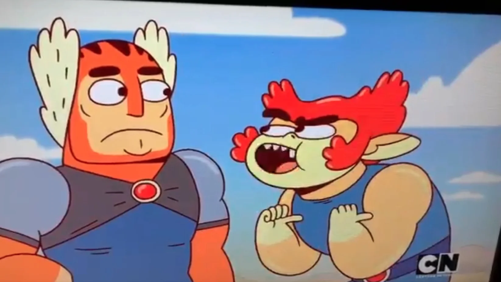 So Unbelievably Lazy and Terrible — Screenshot of two ThunderCats Roar characters, a muscular red-faced Tygra and a shouting Snarf-like figure, with the