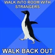 Socially Awkward Penguin — Blue penguin meme about saying hey to Sarah who immediately goes offline.