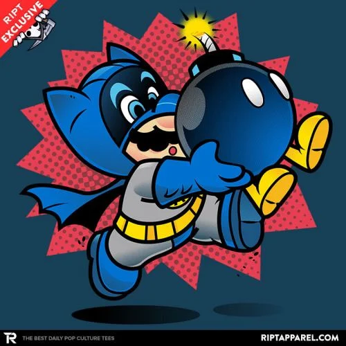Some Days, You Just Can't Get Rid of a Bomb! — Cartoon Batman holding a lit bomb in a surreal pastel landscape