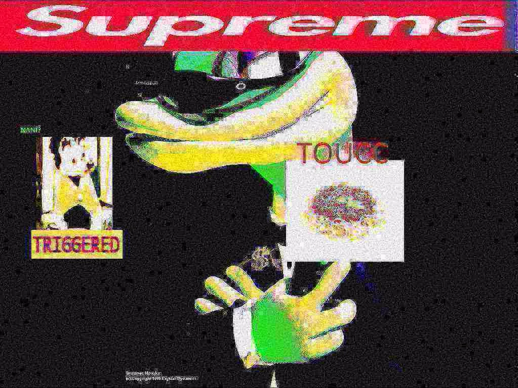 Somebody Toucha My Spaghet — Ugandan Knuckles character wearing a green Yoda hood, drawn in the pose of the spaghet father, holding a bowl of orange-and-blue