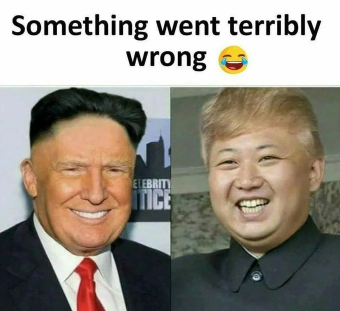 Face swap of Donald Trump and Kim Jong Un's hairstyles, captioned 'Something went terribly wrong'