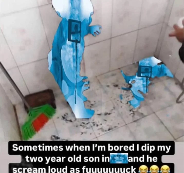 Sometimes When Im Bored I Dip My Son In Tar — Tar kid meme edited with the child replaced by Bloo from Foster's Home for Imaginary Friends