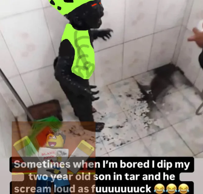 Sometimes When Im Bored I Dip My Son In Tar — Tar kid meme edited with Springtrap and Roblox character overlays