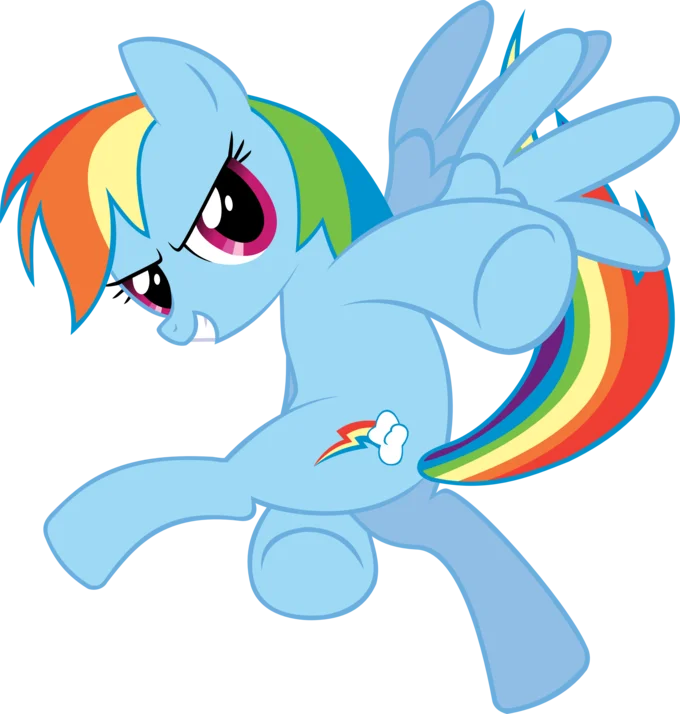 Rainbow Dash from My Little Pony in a flying pose mirroring the Sonic Adventure pose.