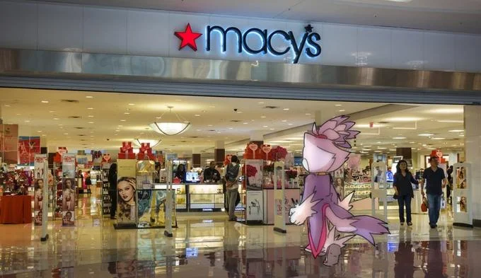 Sonic Characters Walking Into Stores — Blaze the Cat at Macy's department store entrance with upscale signage.