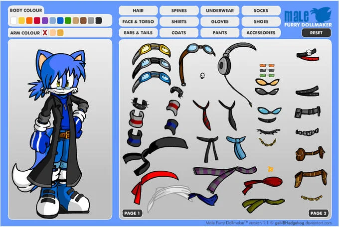 Sonic Original Characters — Male Furry Dollmaker Sonic OC creator interface