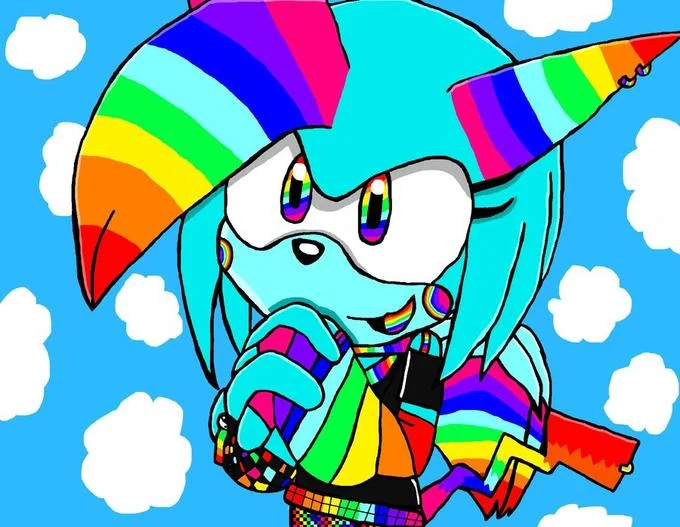 Sonic Original Characters — Rainbow-haired blue hedgehog Sonic OC fan drawing