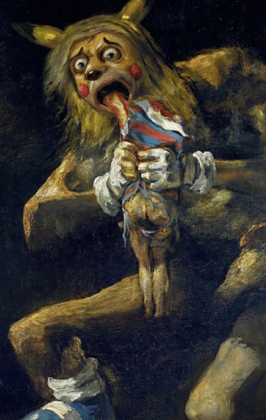 Goya's Saturn Devouring His Son painting parody with Sonichu's head