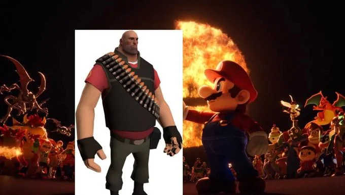 Sora Shaking Hands With Mario — Modified handshake meme with left character replaced with Team Fortress 2 character.
