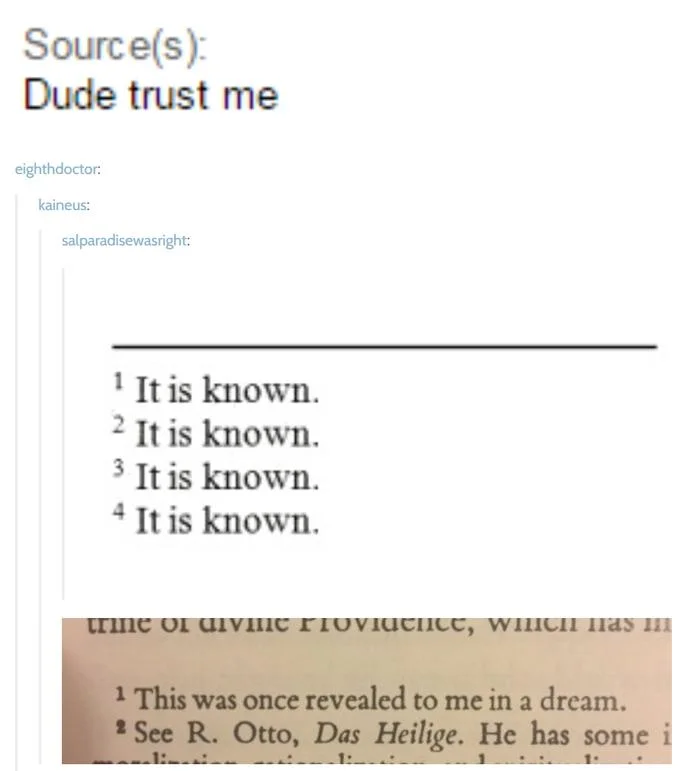 Source I Made It Up — Long-form Tumblr screenshot with trust me phrase and additional meme examples.
