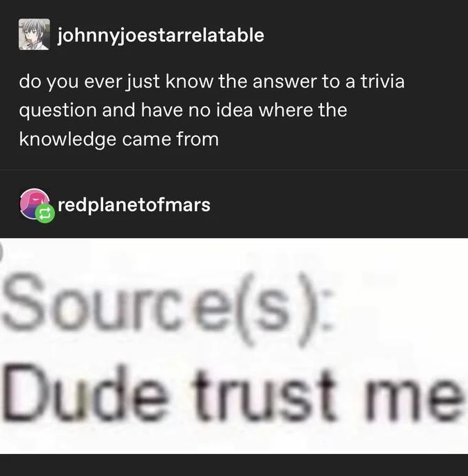 Source I Made It Up — Reddit two-panel format with source question and fabrication admission.