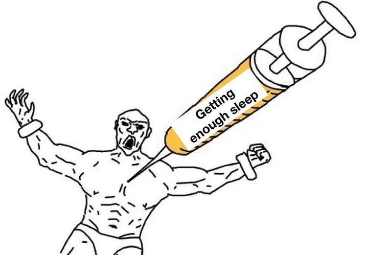 Soyjak meme template with anxious expression holding syringe labeled 'Eating enough'.