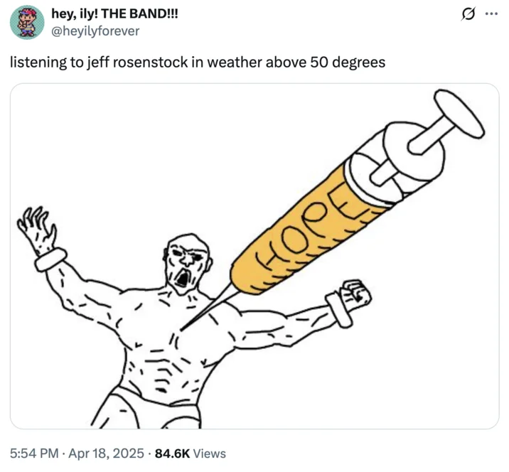Twitter screenshot with muscular Soyjak wide-open anxiety expression holding syringe.