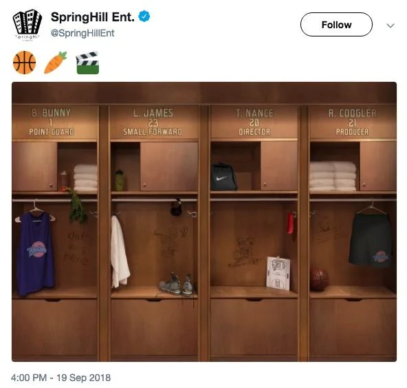 SpringHill Entertainment tweet revealing Space Jam 2 locker room cast